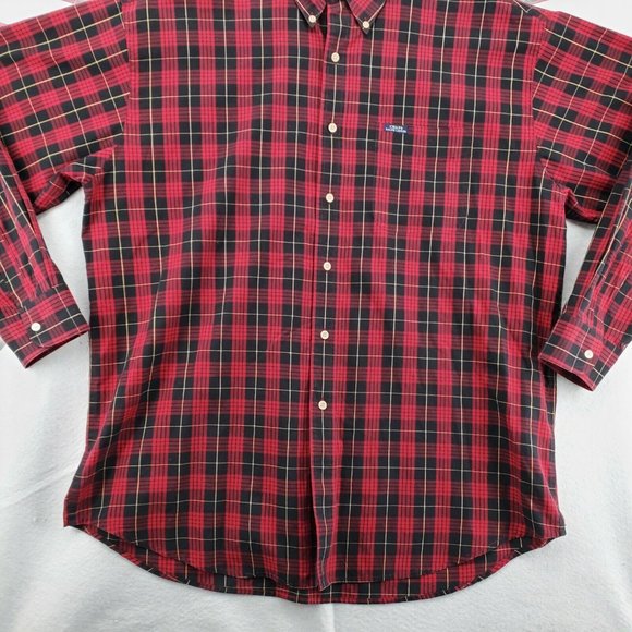 CHAPS Shirt Men's Long Sleeve Casual Button Down Plaid Oxford Red 2XL - Picture 4 of 12